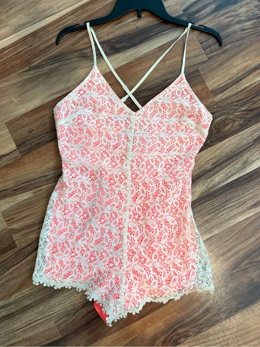 NWT Lace Romper with Cream Overlay
